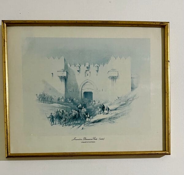lithographie de David roberts (1839) décrivant la citadelle de Jérusalem mis dans un cadre en bois doré